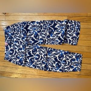 Lilly Pulitzer Lela wide leg crop pants capris bathers navy white 0 Euc flamingo